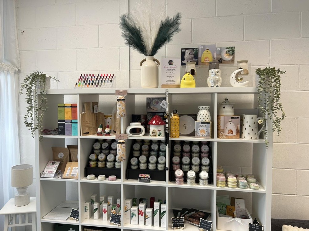 Shelves of gifts and products in the salon